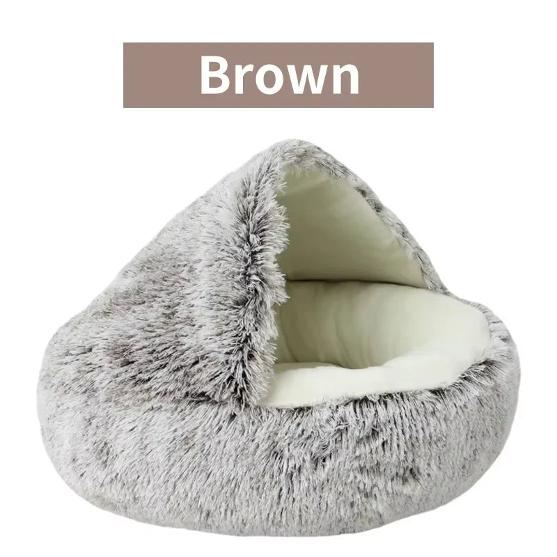 2-in-1 Luxury Winter Plush Cat Bed & Cushion House