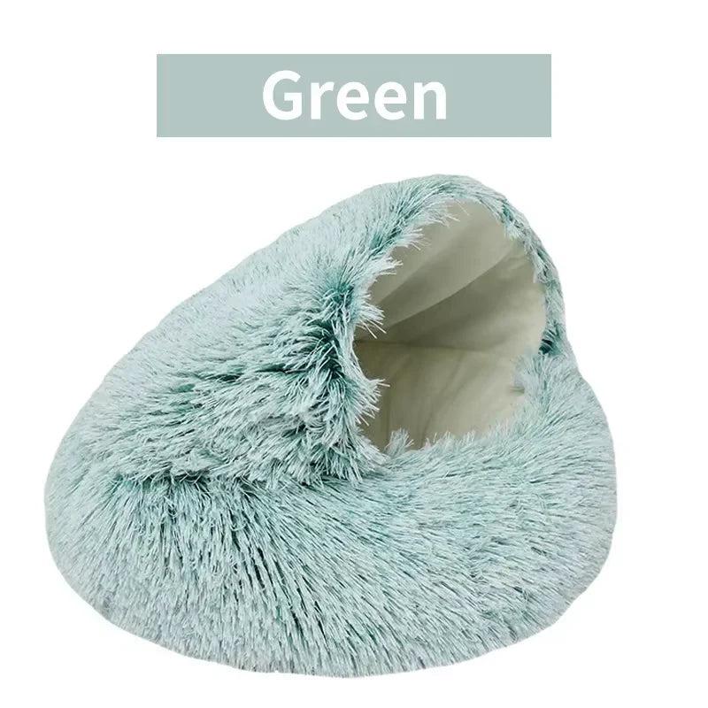2-in-1 Luxury Winter Plush Cat Bed & Cushion House