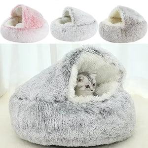 2-in-1 Luxury Winter Plush Cat Bed & Cushion House