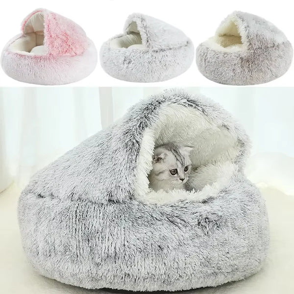 2-in-1 Luxury Winter Plush Cat Bed & Cushion House