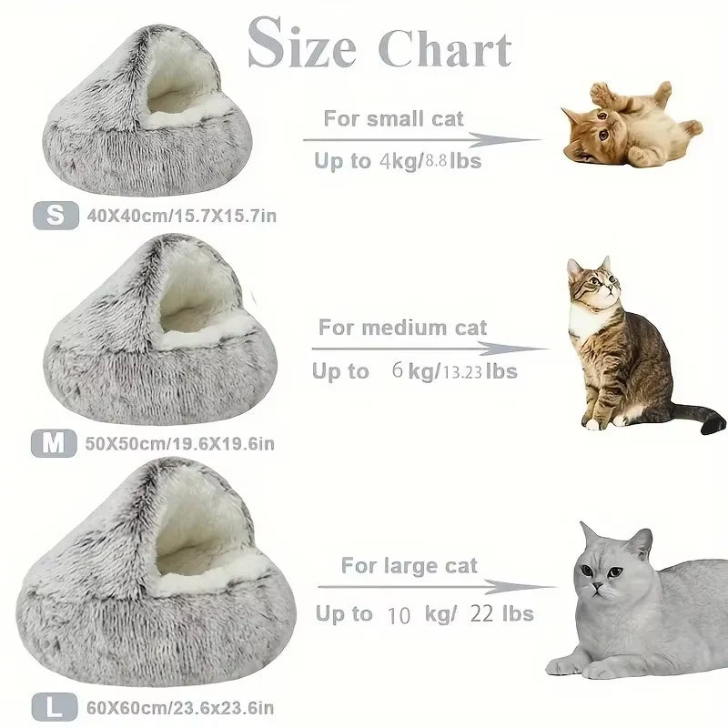 2-in-1 Luxury Winter Plush Cat Bed & Cushion House
