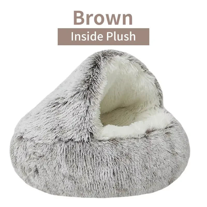 2-in-1 Luxury Winter Plush Cat Bed & Cushion House