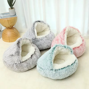 2-in-1 Luxury Winter Plush Cat Bed & Cushion House
