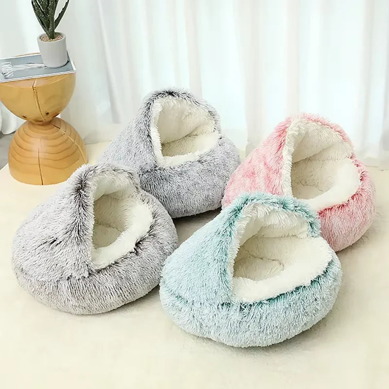 2-in-1 Luxury Winter Plush Cat Bed & Cushion House
